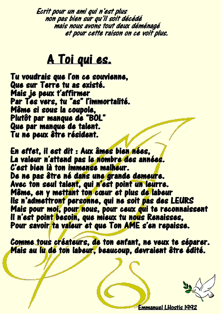 Depuis : A Toi qui es.